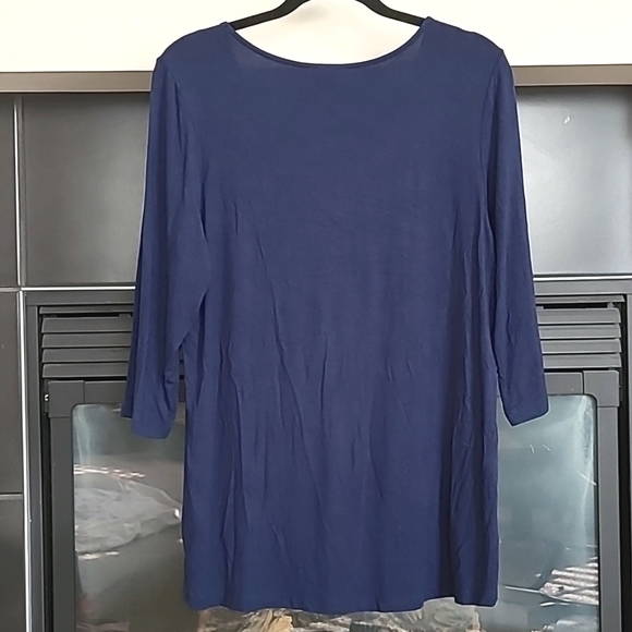 Tribal Deep Blue Blouse, 3/4 Length Sleeves, Bohemian Top, Size XL - Picture 2 of 8